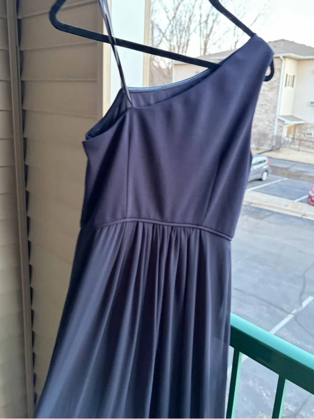 🆕🫐 Adrianna Papell Navy One Shoulder Maxi Dress Elegant Formal Gown Slit Size 8 - Picture 6 of 13